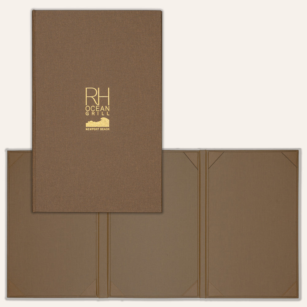 Brown Arrestox linen custom menu cover