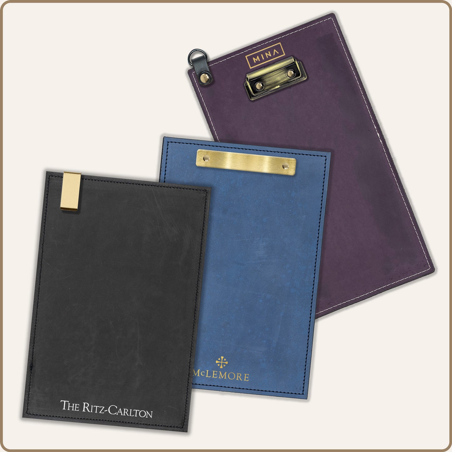 Thick slab leather menu boards in various colors