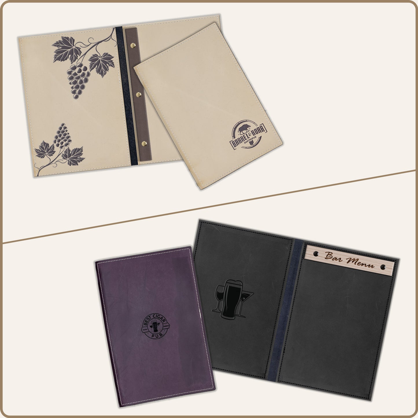 Thick Slab Leather Menu Covers