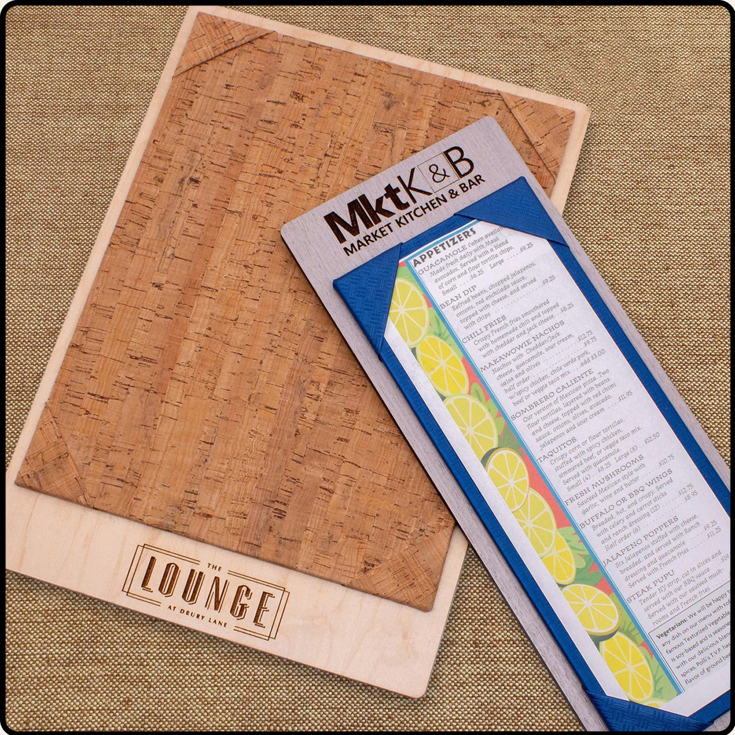 Wood Menu Board with Corner Tab Inserts