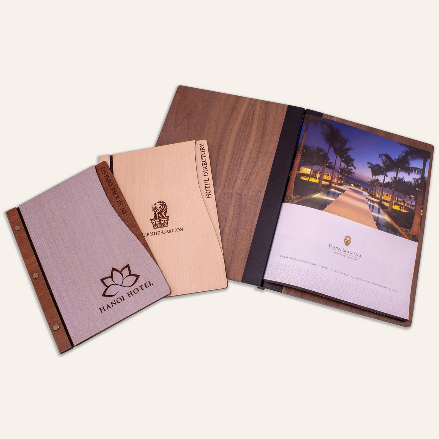 Wood directory covers in different colors
