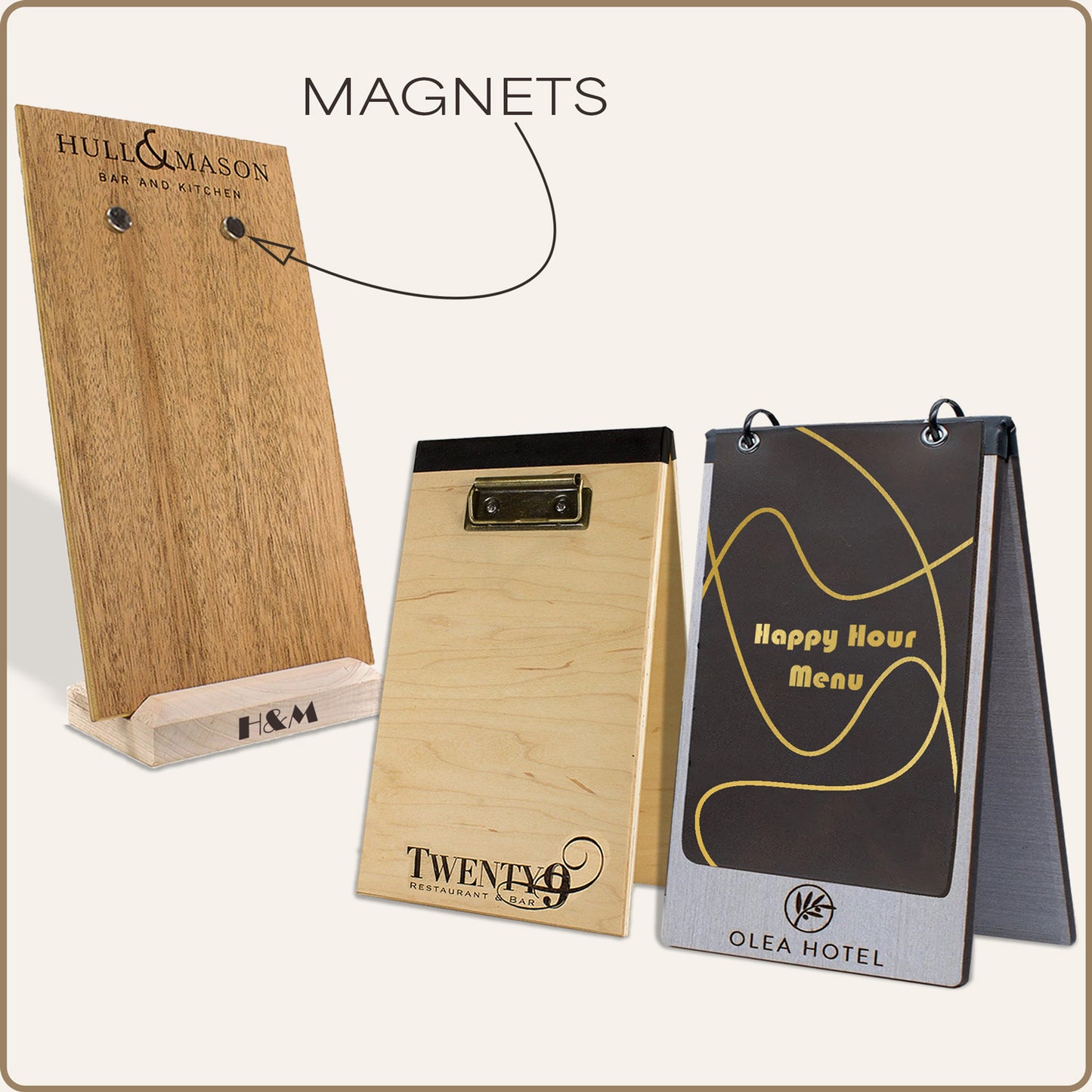 Wood table tents with magnets