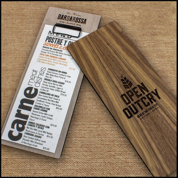 Wood Menu Board Clipboard With Low Profile Clip