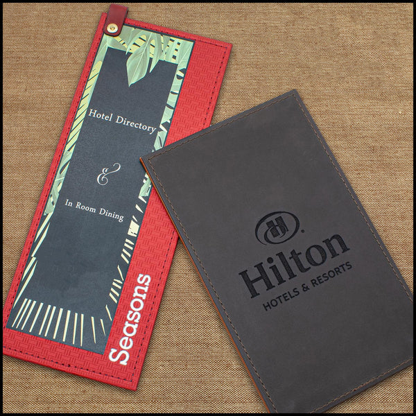 Leather Guest Service Directory Page Holder With Leather Loop