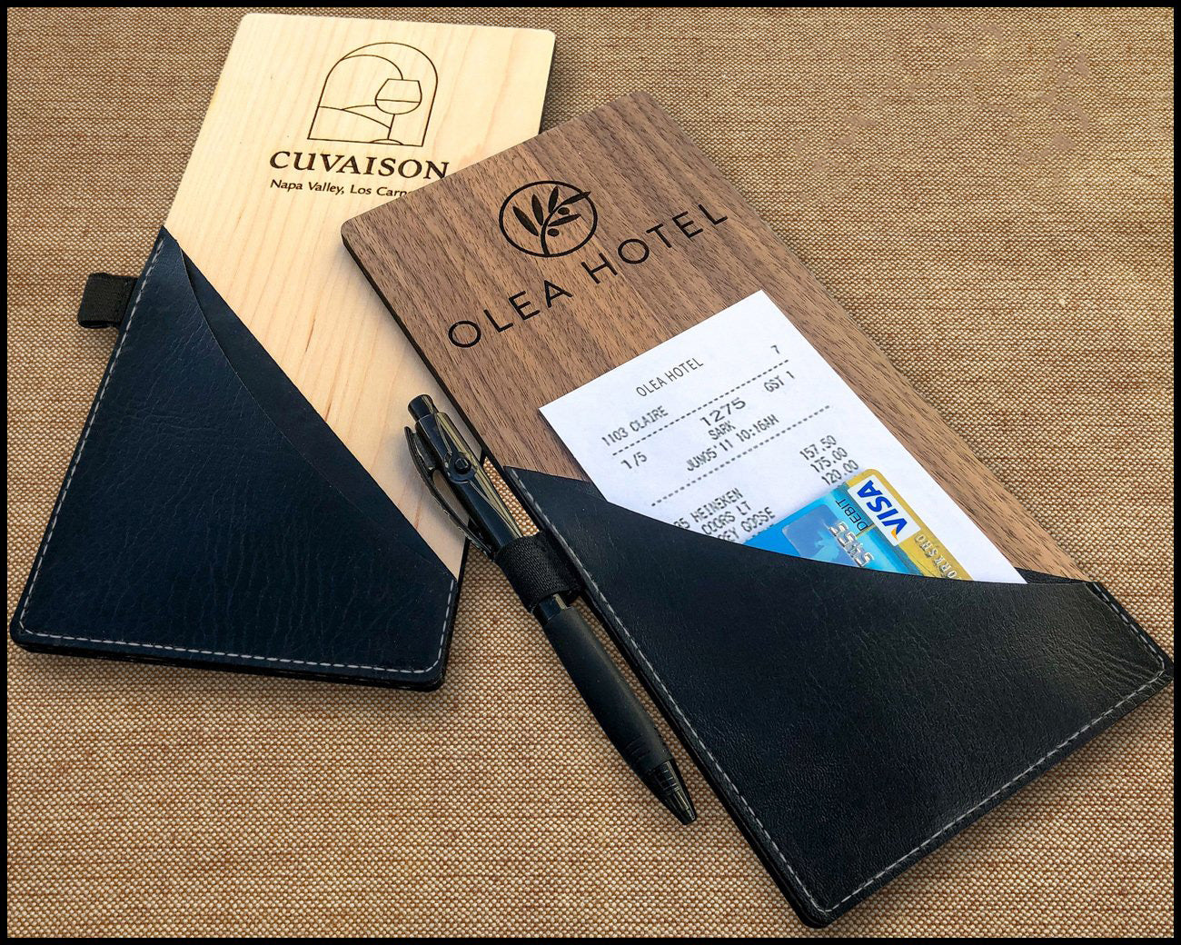 Wood Check Presenter With Leather Pocket