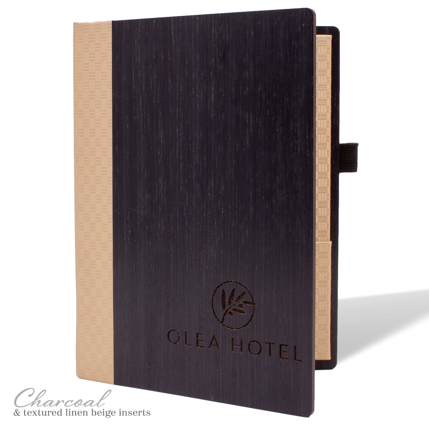 Charcoal wood hotel stationary menu
