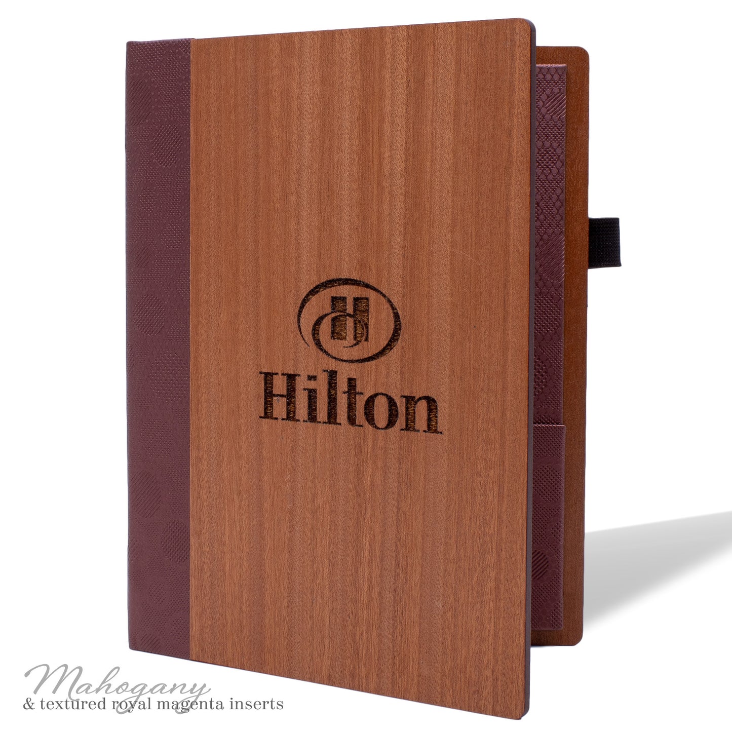 Mahogany wood hotel stationary menu