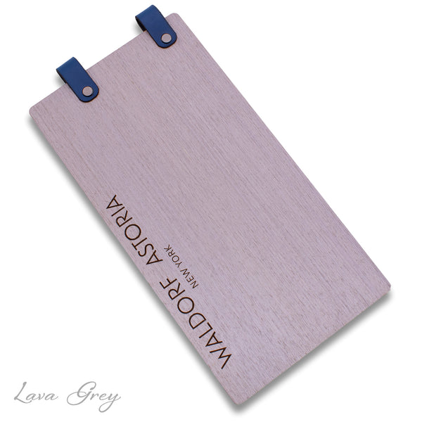 Hotel Directory Page Holder with Leather Loop  in Lava Gray