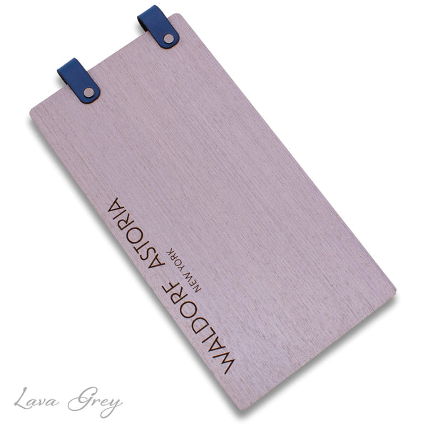 Hotel Directory Page Holder with Leather Loop in Lava Gray