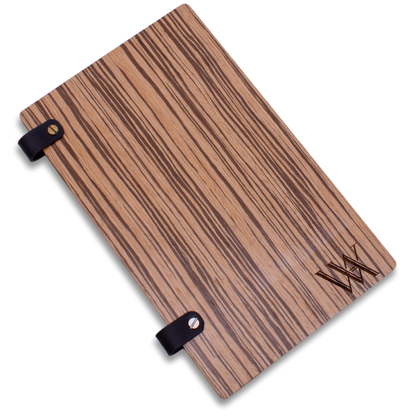 Hotel Directory Page Holder with Leather Loop in Zebra Wood