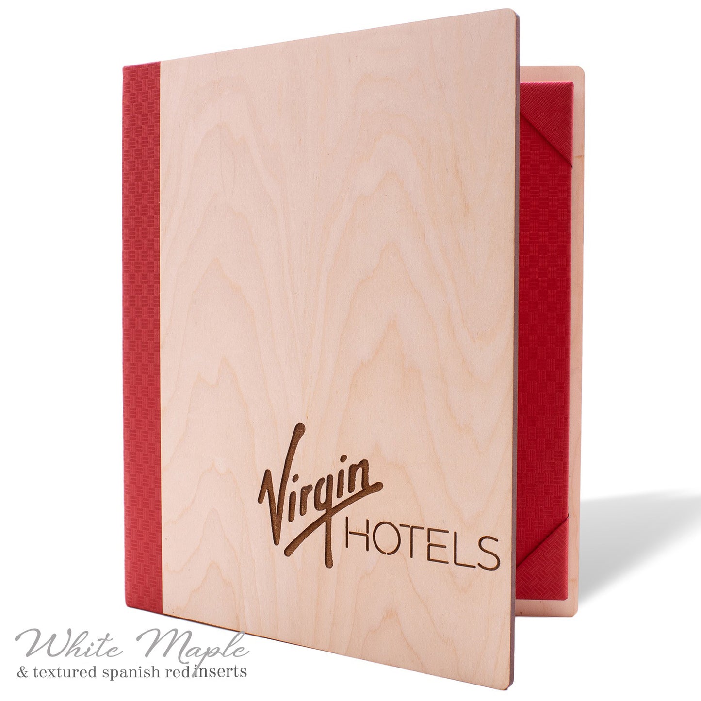 Maple wood menu cover with corner tab inserts for hotels