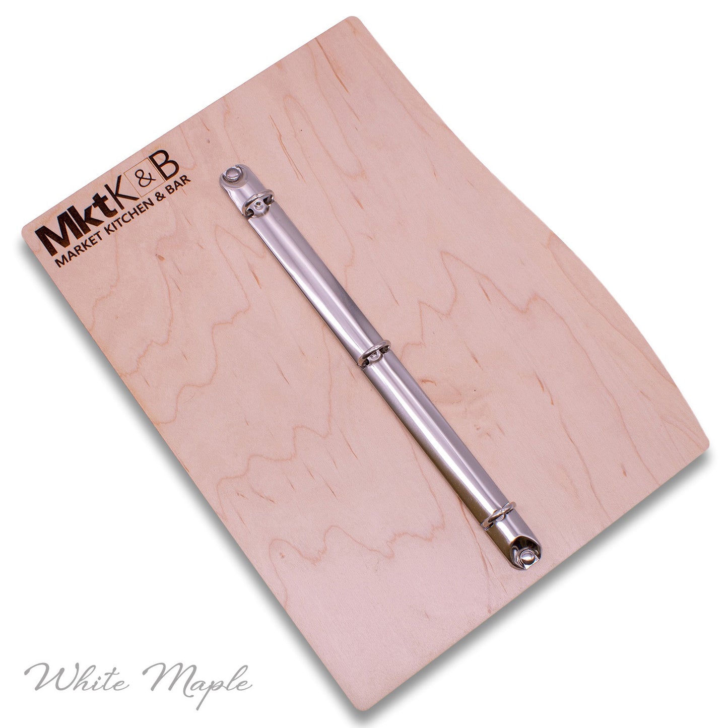 White maple wood menu board with centered binder ring