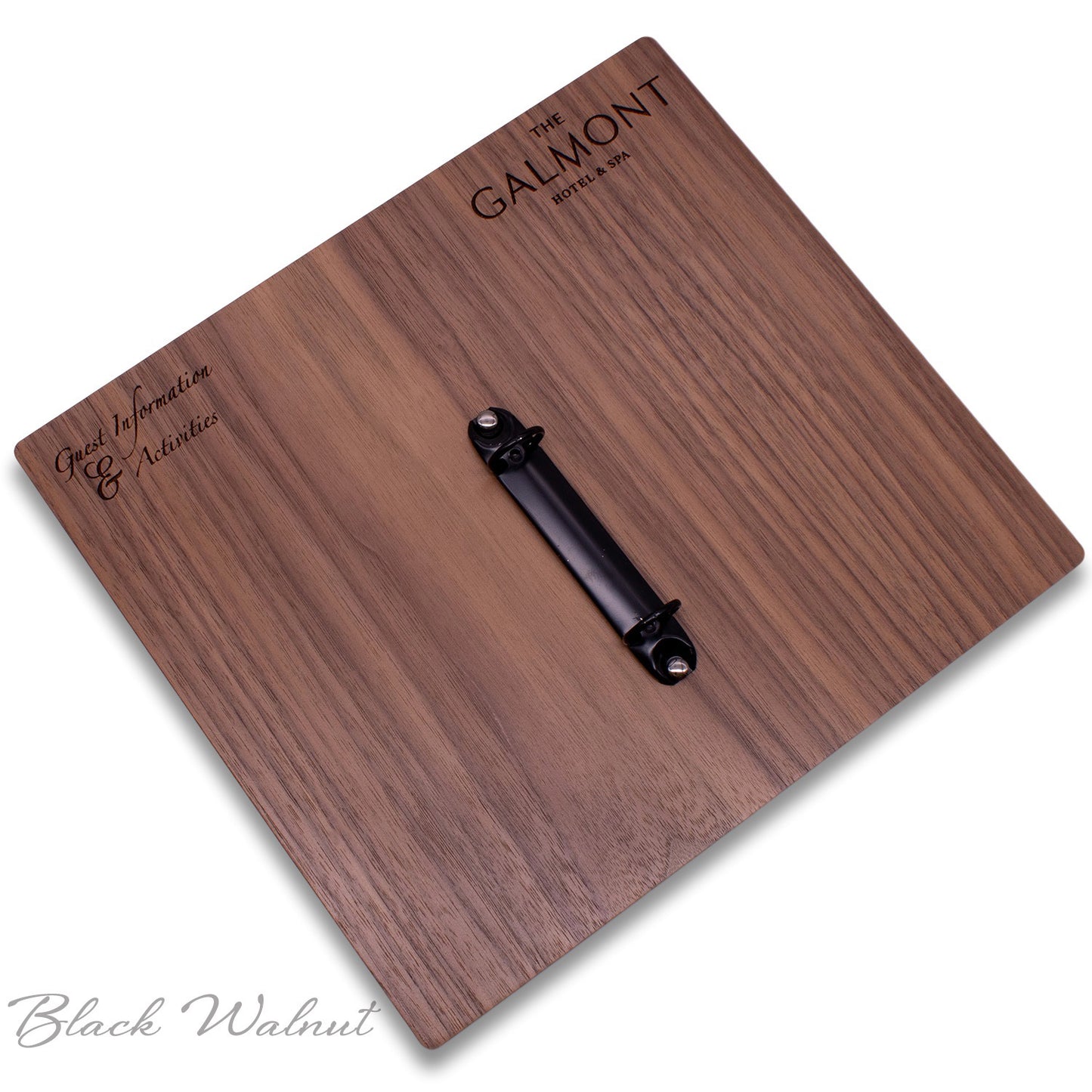 Wood menu board with centered clip
