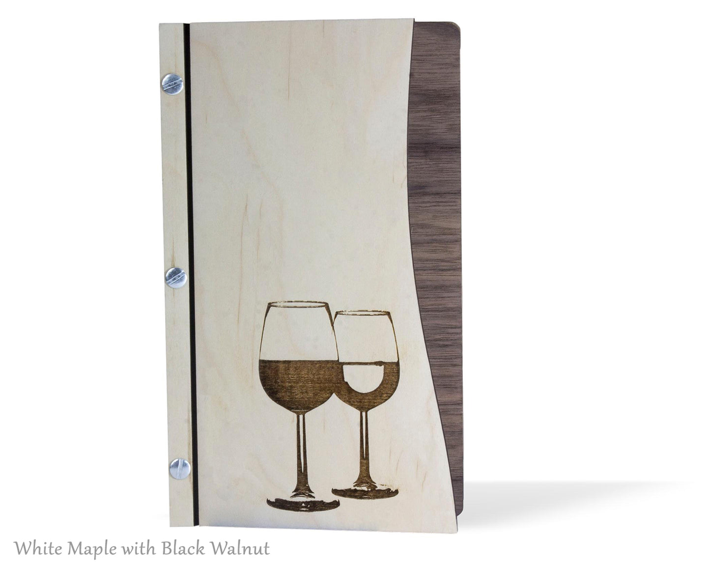 Wood menu cover in white maple and walnut colors