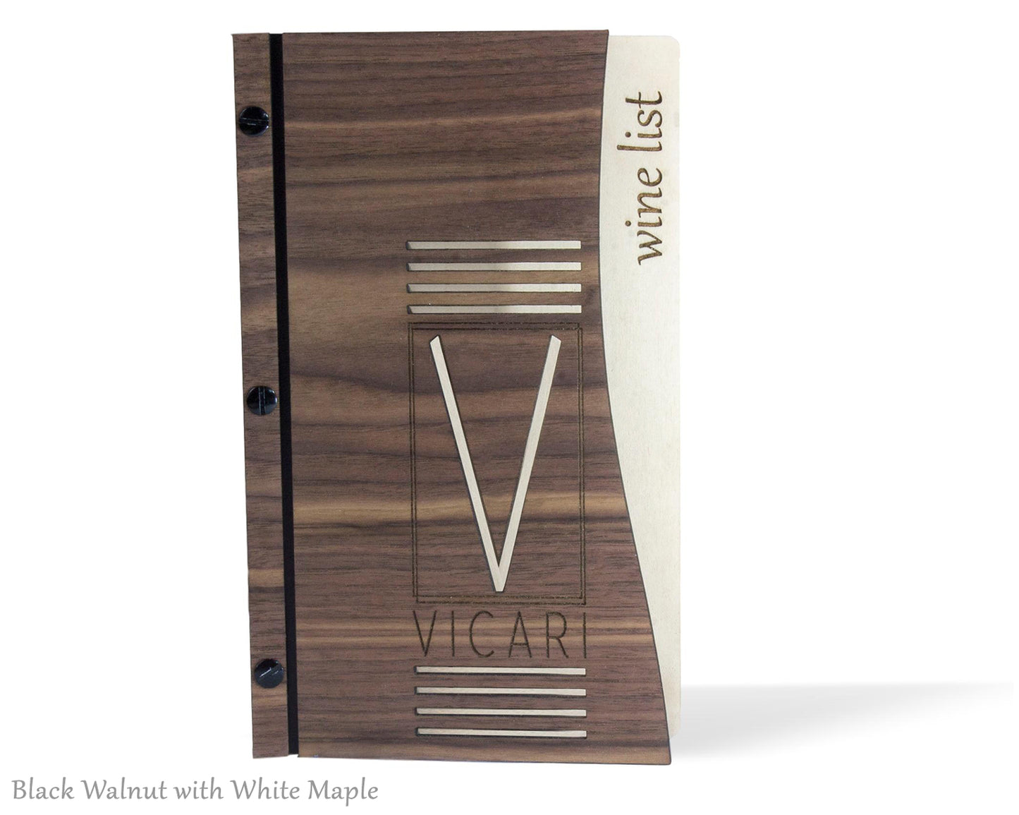 Wood menu cover with laser cut front