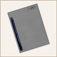 Grey thick slab leather menu board with side clip and printed logo
