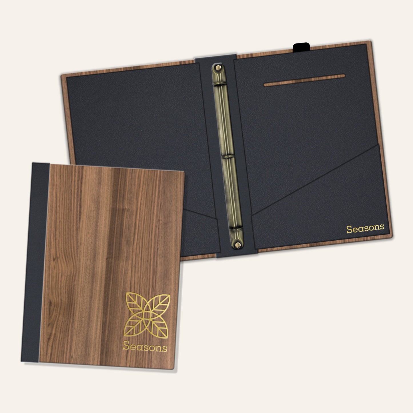 Wood directory books with centered binders