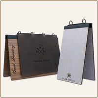 Wood directory table tents with rings