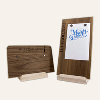 Wood menu board stands with magnets