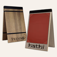 Wood table tents with elastic bands