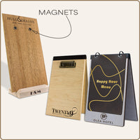Wood table tents with magnets