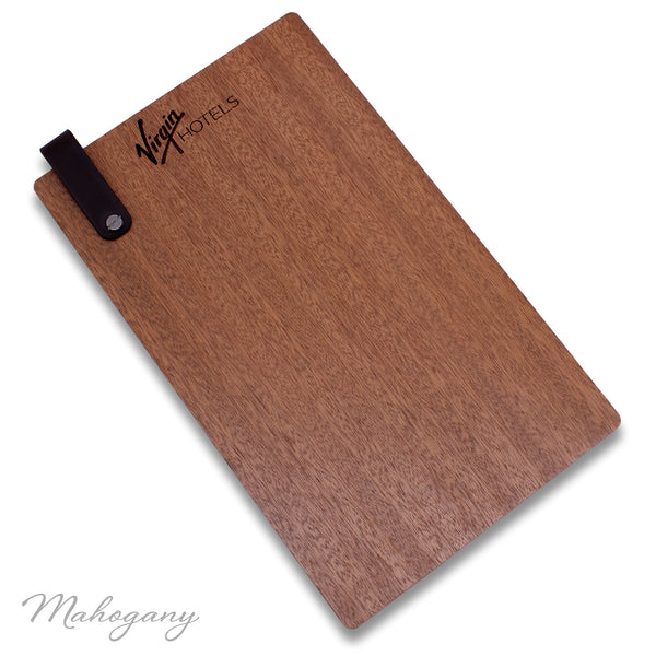 Hotel Directory Page Holder with Leather Loop in Mahogany