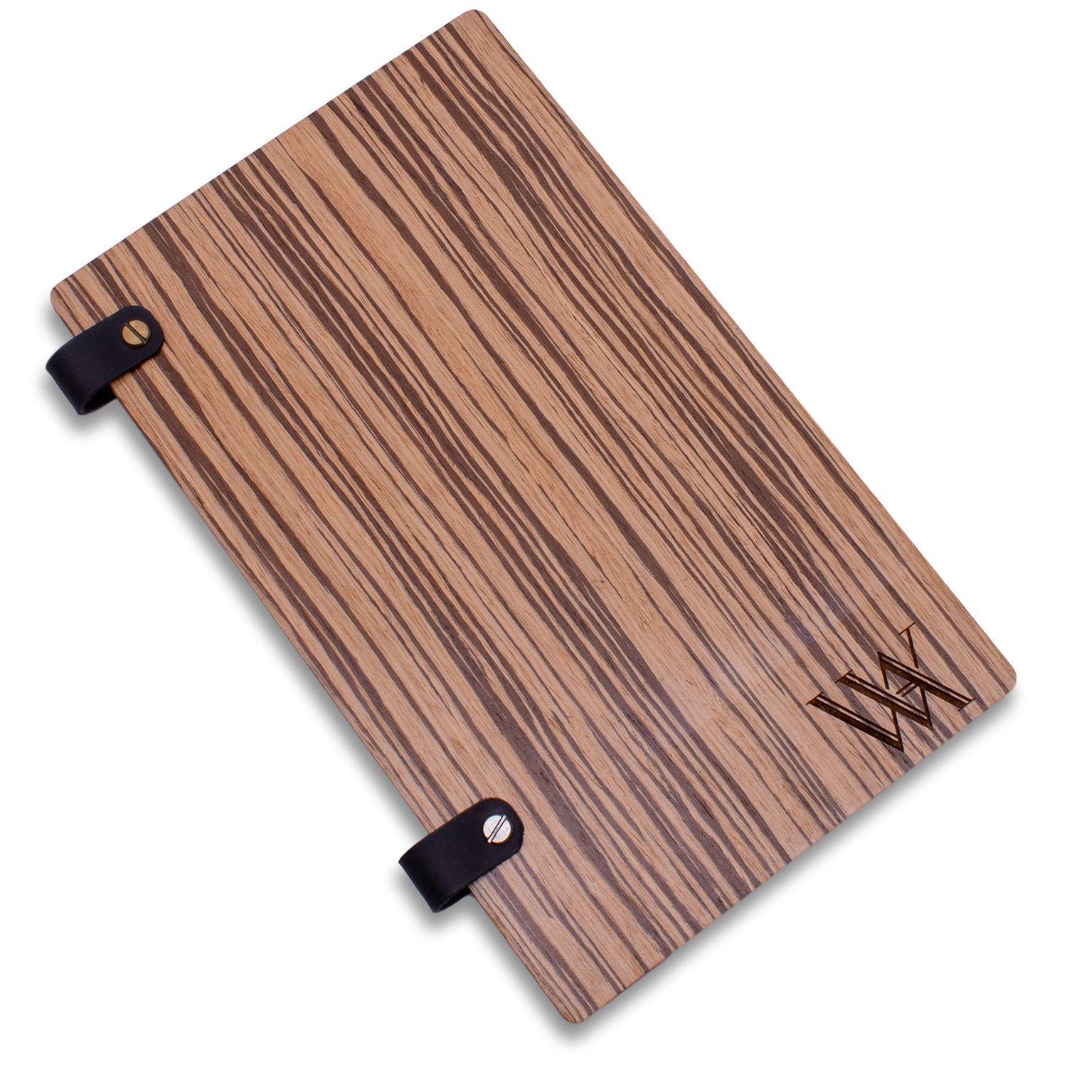 Hotel Directory Page Holder with Leather Loop in Zebra Wood
