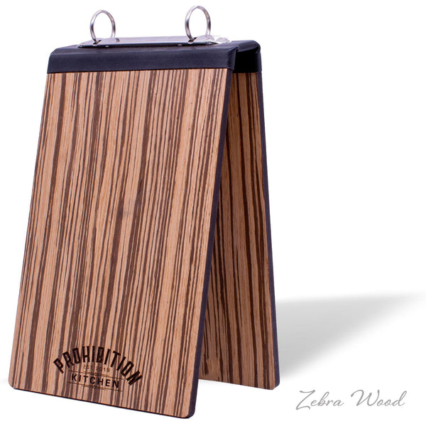 Table Tent Display With Binder Ring Mechanism in Zebra Wood