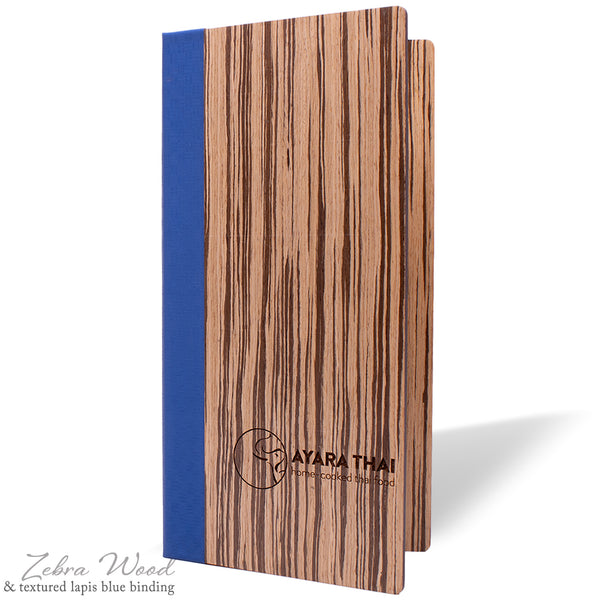 Menu Cover with Binder Ring Mechanism in Zebra Wood