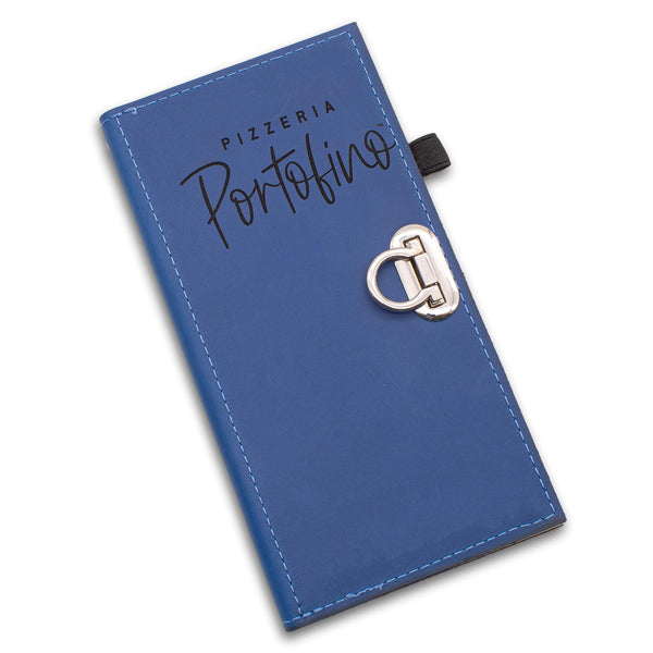 Leather check presenter book in blue leather